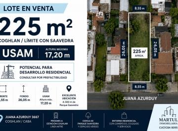 Terreno , Coghlan · Lote 225 m² | Usam | 17,20 m Altura | 1.050 m² Vendibles | Saavedra