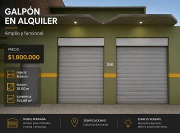Bodega-Galpón de 1 ambiente, General San Martín · Galpón en Alquiler de 156 m² Ubicado en Villa Lynch