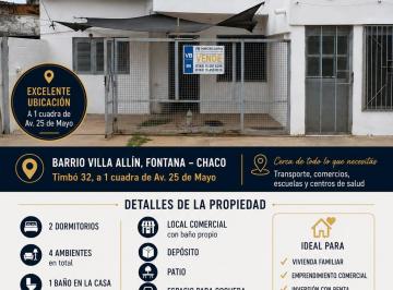 Casa de 4 ambientes, Fontana · Casa 4 Ambientes + Cochera + Patio + Local Comercial con Baño + Deposito