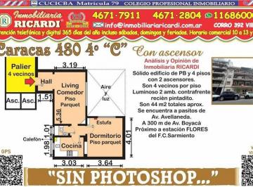Departamento · 44m² · 2 Ambientes · Sin Photoshop Alegre y Luminoso 2 Amb. Contrafrente