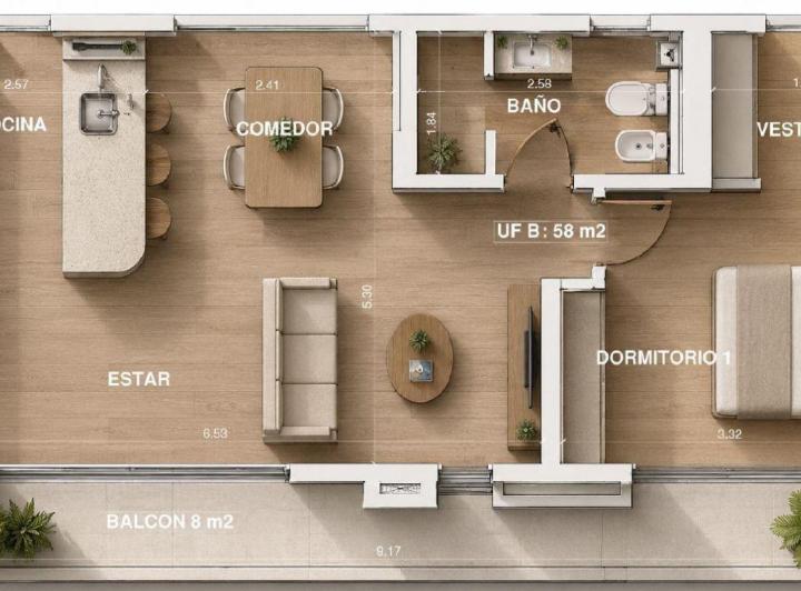 Departamento · 58m² · 2 Ambientes
