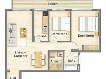 Planta aproximada · 3 Ambientes, Balcón Corrido, Lleno de Luz