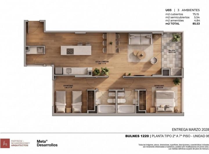 Departamento · 83m² · 3 Ambientes