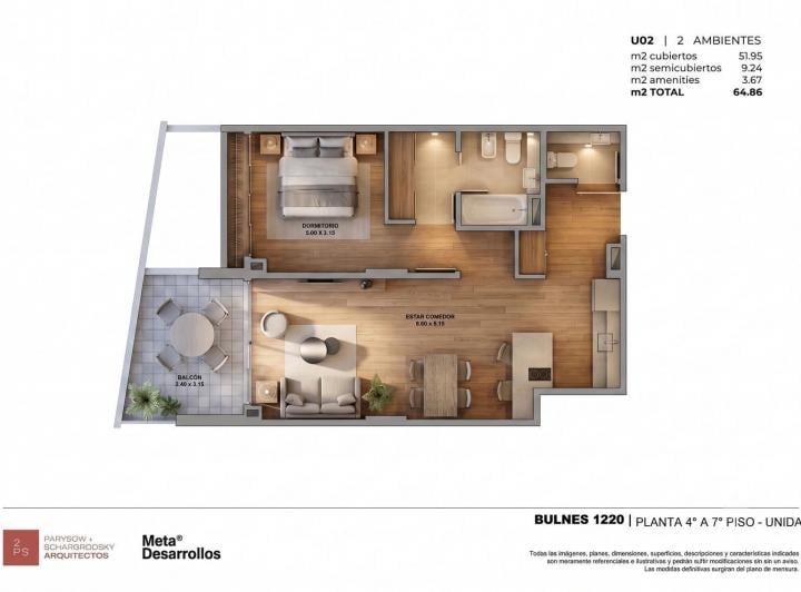 Departamento · 51m² · 2 Ambientes