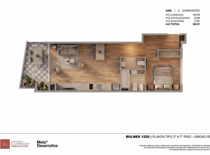Departamento · 58m² · 2 Ambientes
