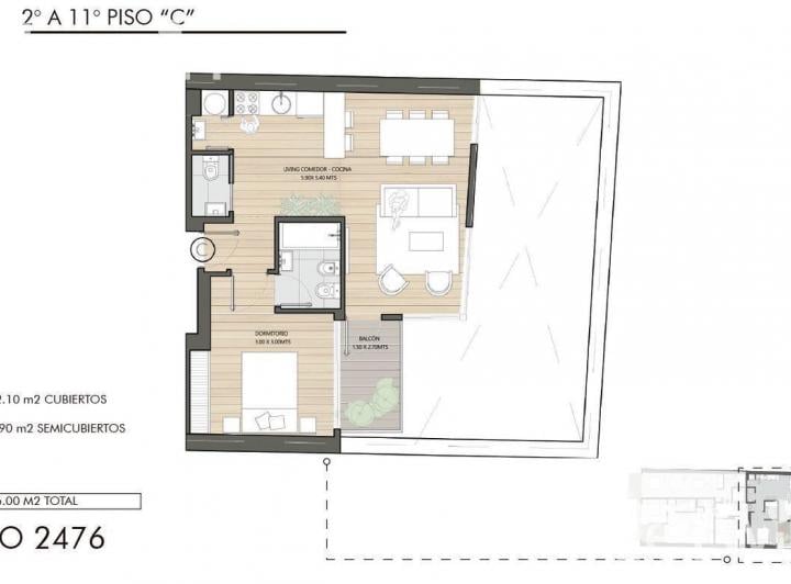 Departamento · 52m² · 2 Ambientes