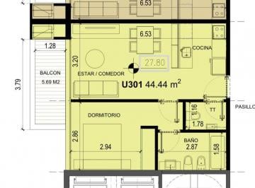 Departamento · 44m² · 2 Ambientes · 1 Cochera · Venta Departamento 2 Ambientes Av Bunge
