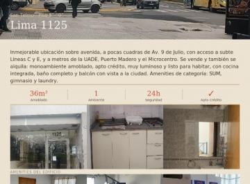Departamento de 1 ambiente, San Telmo · Monoambiente Amoblado Venta y Alquiler
