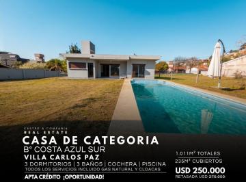 Casa · 235m² · 5 Ambientes · 1 Cochera · Casa 3 Dorm. con Piscina 1000 m² Parque, Todos Los Servicios. Costa Azul Sur, Villa Carlos Paz