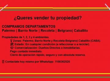 Departamento de 2 ambientes, Otro · Compramos Departamentospalermo | Barrio Norte | Recoleta | Belgrano| Caballito