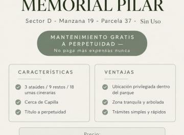 Bóveda, nicho o parcela , Pilar · Parcela en Venta