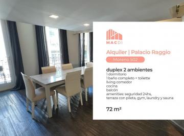 Departamento · 68m² · 2 Ambientes · 1 Cochera · Excelente Dpto. en Alquiler Totalmente Equipado en El Palacio Raggio.