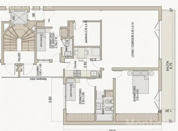 plano comercial, medidas de referencia · Imperdible! 105 m² Frente, Balcón Corrido, 2 Dorm 2 Baños Dependencia Escritorio Cochera