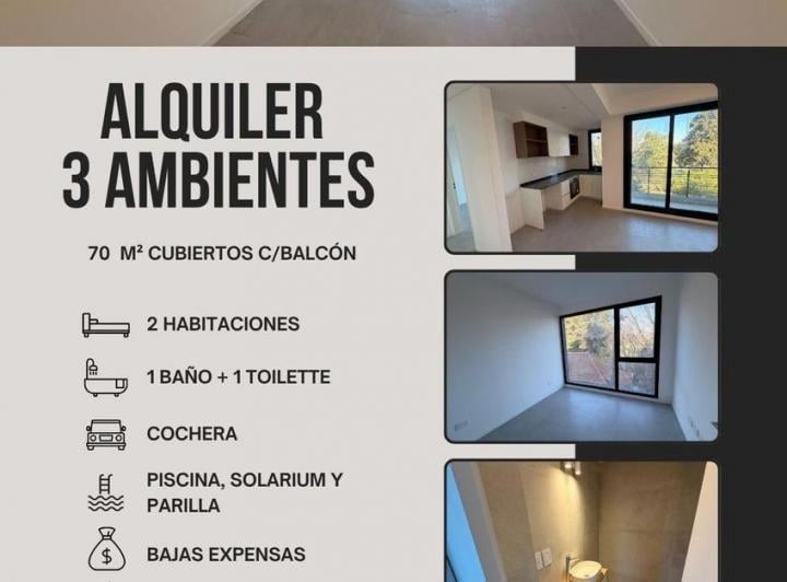 Departamento · 70m² · 3 Ambientes · 1 Cochera