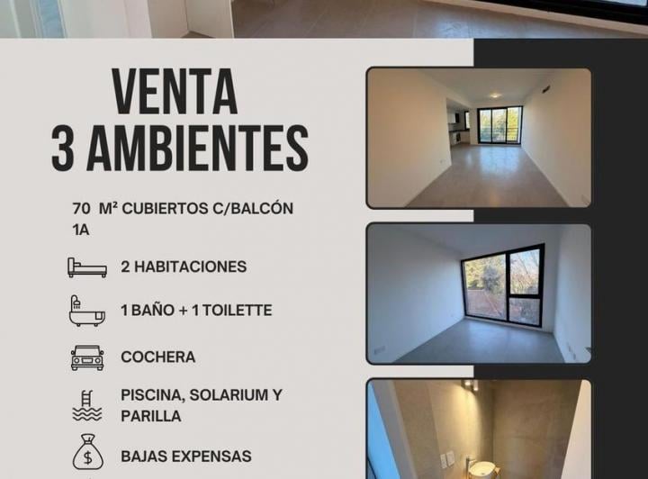 Departamento · 70m² · 3 Ambientes · 1 Cochera