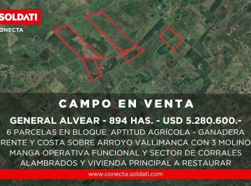 Campo · 894ha · Venta en Bloque de 6 Parcelas, Campo Agrícola - Ganadero de 894 Has en Gral. Alvear