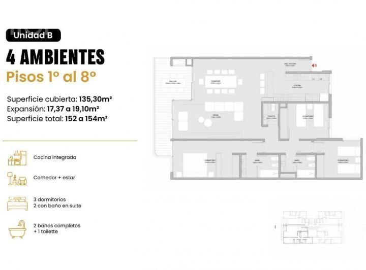 Departamento · 135m² · 4 Ambientes