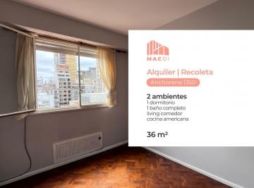 Departamento · 36m² · 2 Ambientes · Muy Buen Dpto. 2 Ambientes en Alquiler en Recoleta.