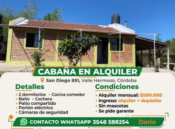 Casa de 4 ambientes, Valle Hermoso · Alquilo Cabaña Dueño Directo