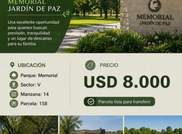 Bóveda, nicho o parcela , Pilar · Vendo Parcela – Memorial Jardín de Paz