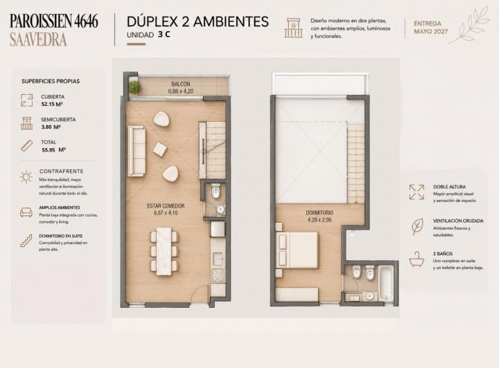 Departamento · 52m² · 2 Ambientes
