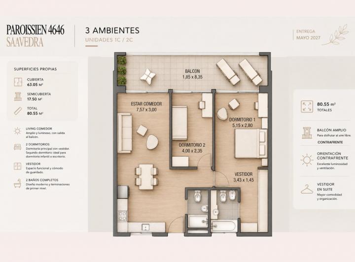 Departamento · 63m² · 3 Ambientes
