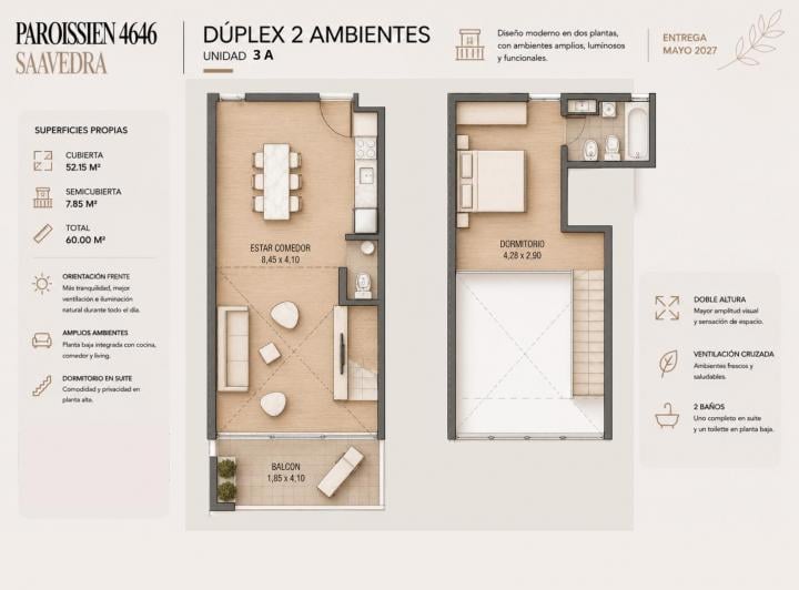 Departamento · 52m² · 2 Ambientes