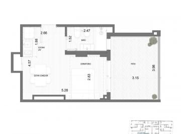 Departamento · 27m² · 1 Ambiente · Venta Departamento a Estrenar, Monoambiente en L con Terraza en Balvanera