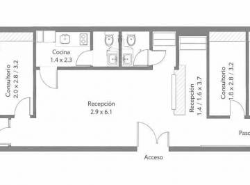 Oficina comercial · 93m² · 6 Ambientes · Consultorios/oficinas a m. del Hospital Alemán– Edificio Moderno con Seguridad