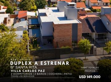 Casa · 108m² · 3 Ambientes · 1 Cochera · Venta Dúplex a Estrenar a m de La Costanera en Barrio Santa Rita Villa Carlos Paz