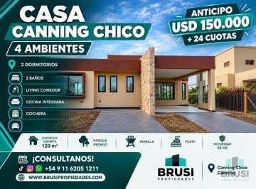 Casa · 132m² · 4 Ambientes · 3 Cocheras · Casa en Venta Una Planta en Canning Chico - 4 Amb - en Pozo - Entrega Oct 2026