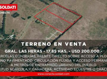 Terreno · 17ha · Venta de 2 Parcelas Contiguas de 17,85 Ha Totales en Plomer, General Las Heras