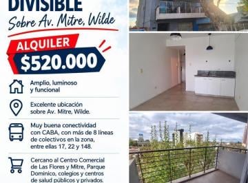 Departamento · 30m² · 1 Ambiente · Departamento en Wilde Alquiler
