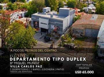 Departamento · 55m² · 3 Ambientes · 1 Cochera · Venta Departamento Dúplex de 1 Dormitorio Patio y Cochera en Barrio Miguel Muñoz Villa Carlos Paz