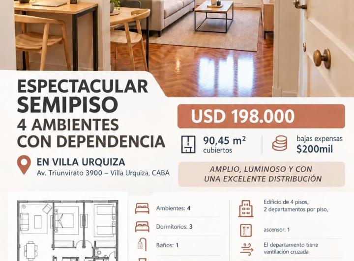 Departamento · 90m² · 4 Ambientes