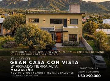 Casa · 260m² · 8 Ambientes · Casa en Venta 4 Dorm. y Pileta con Vista a Las Sierras en Barrio Privado Tierra Alta Malagueño