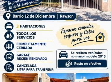 Casa de 4 ambientes, Rawson · Vendo Casa de Barrio Cancelada y Cerrada, Todos Los Servicios!