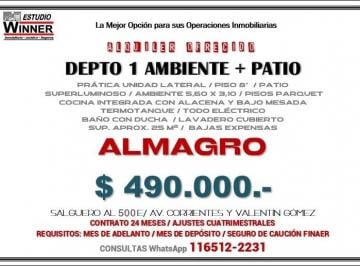 Departamento de 1 ambiente, Almagro · Alquiler Ofrecido Almagro 1 Ambiente