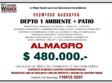 Departamento Alquiler 26m² de 1 ambiente · Alquiler Ofrecido Almagro 1 Ambiente + Patio