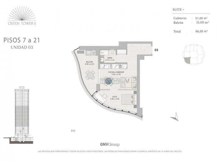 Departamento · 51m² · 2 Ambientes · 1 Cochera