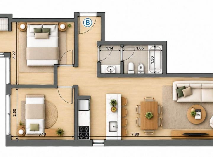 Departamento · 61m² · 3 Ambientes