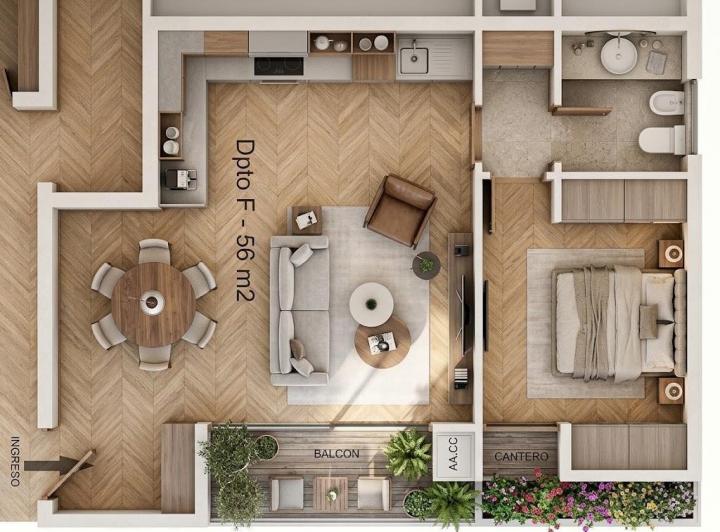 Departamento · 56m² · 3 Ambientes