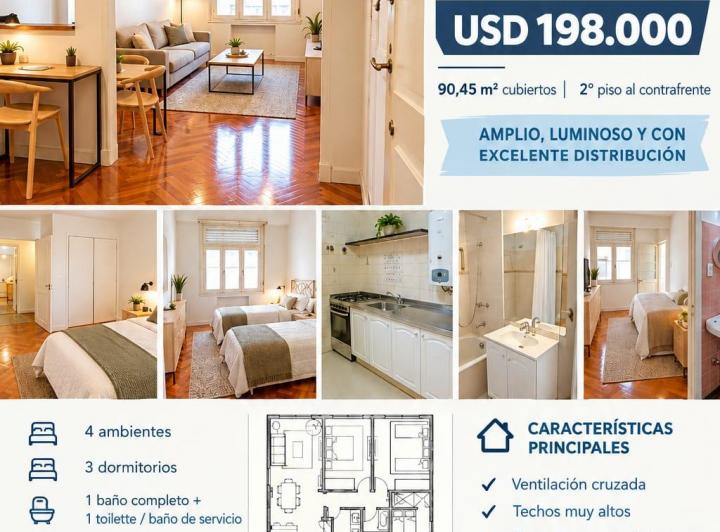 Departamento · 90m² · 4 Ambientes