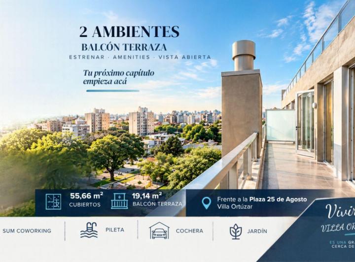 Departamento · 56m² · 2 Ambientes · 1 Cochera