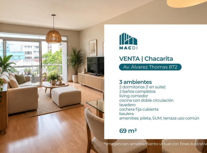 Departamento · 62m² · 3 Ambientes · 1 Cochera
